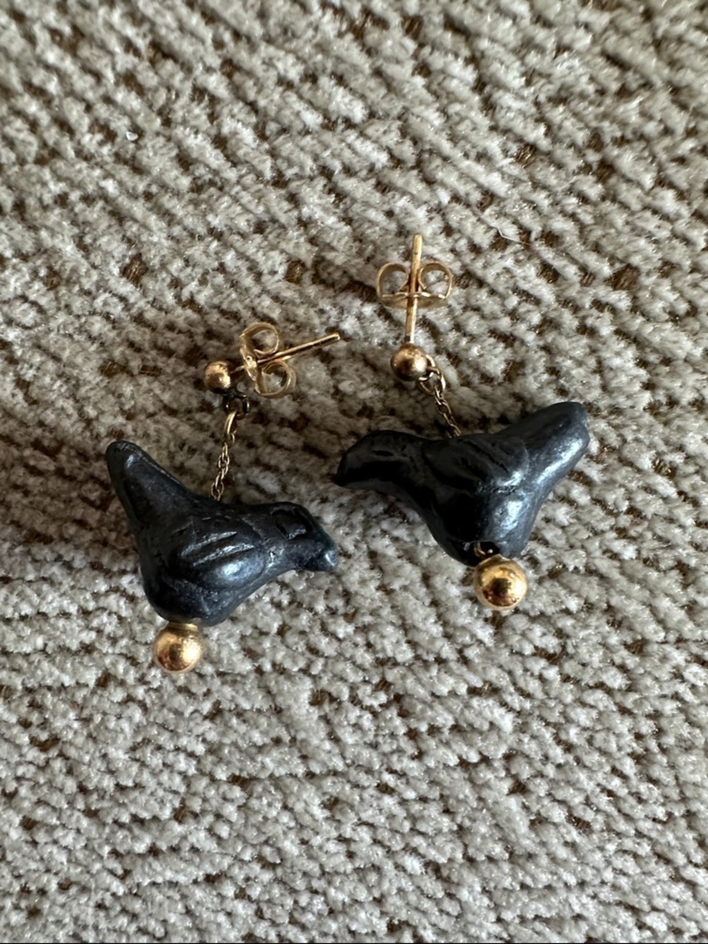 Vintage 14k handcrafted bird post dangle earrings boho unique